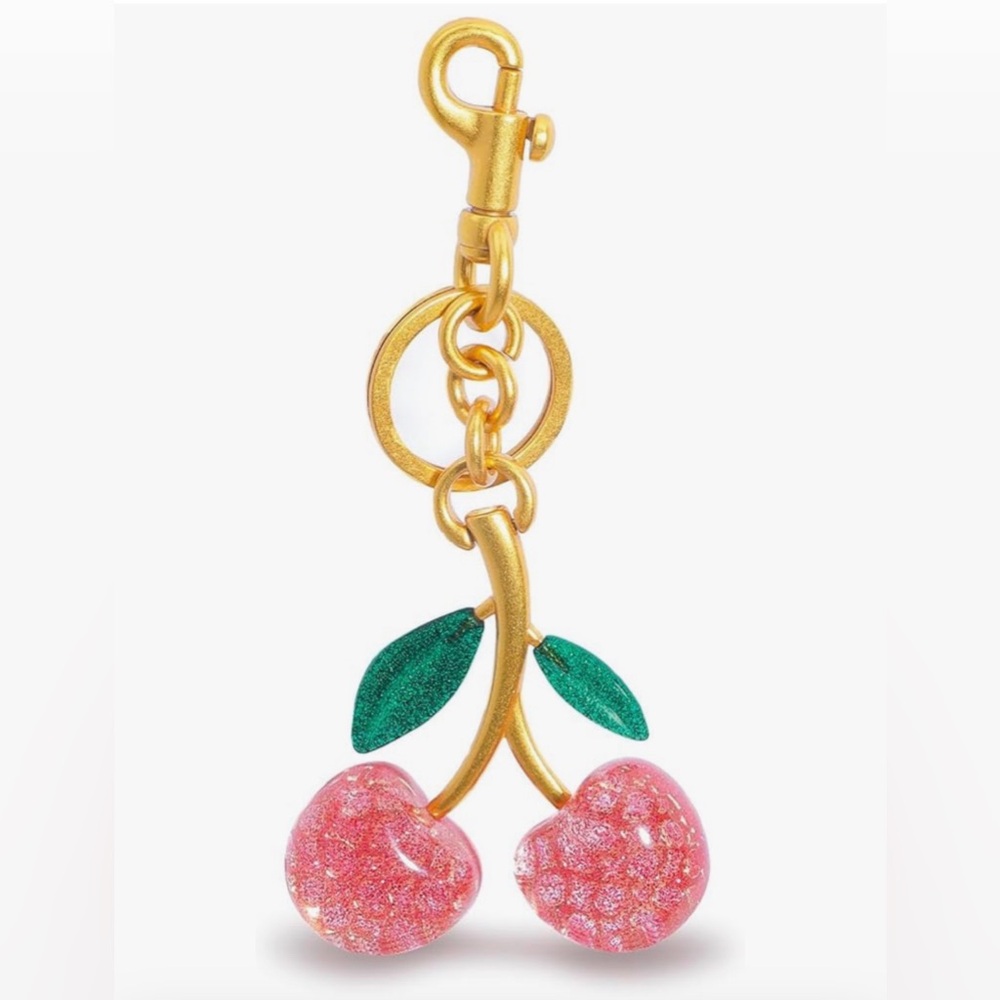NWT Gold Cherry Keychain with Pink Glitter Cherries